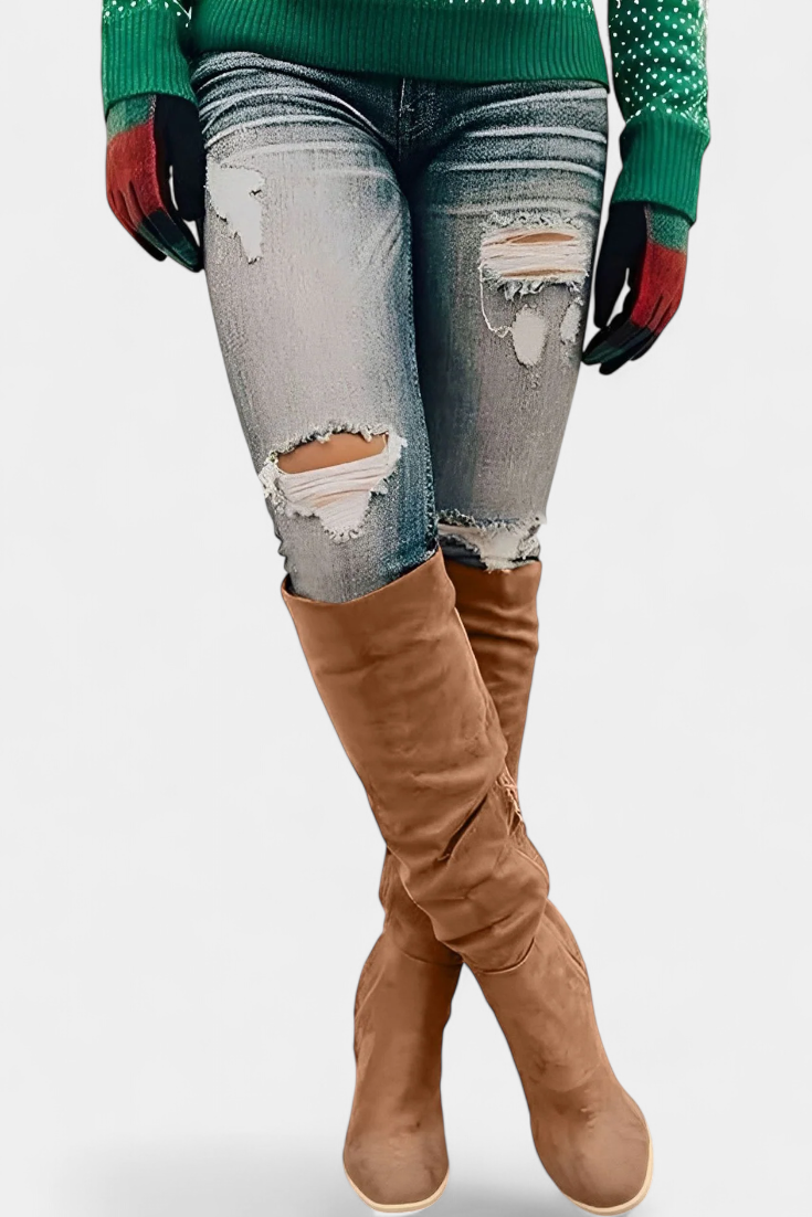 Botas hasta la Rodilla con Tacón Grueso para Mujer – Punta Redonda