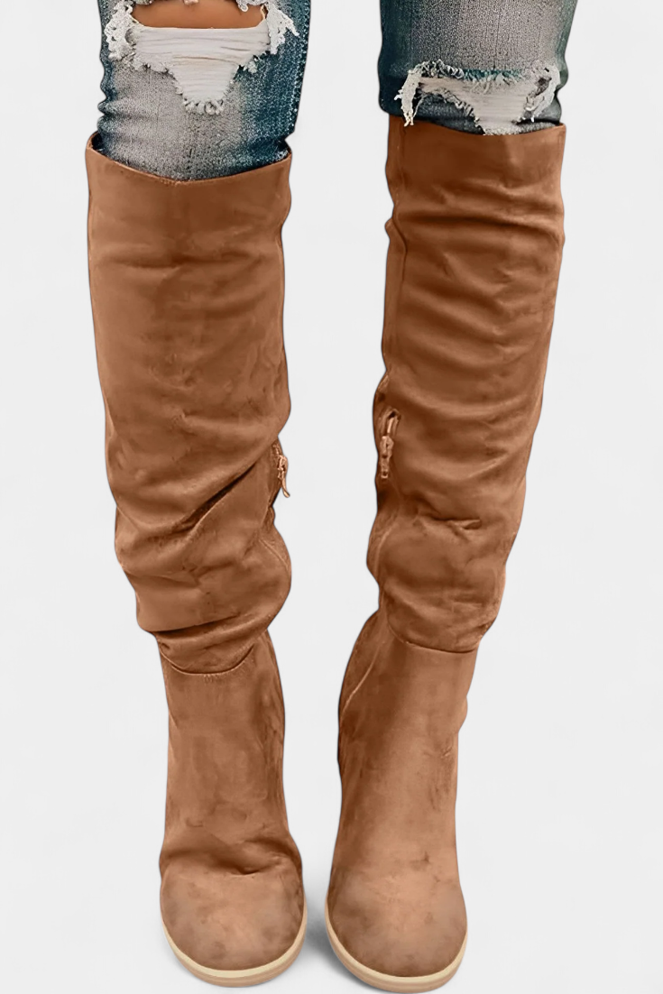 Botas hasta la Rodilla con Tacón Grueso para Mujer – Punta Redonda