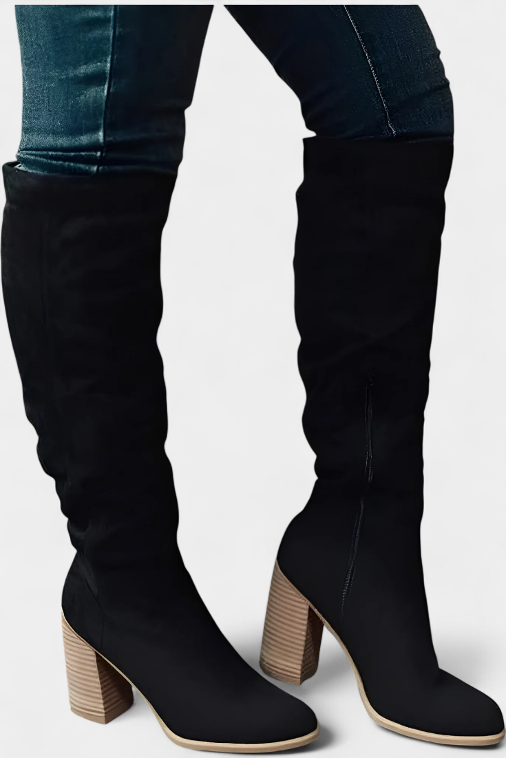 Botas hasta la Rodilla con Tacón Grueso para Mujer – Punta Redonda