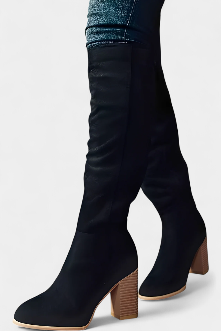 Botas hasta la Rodilla con Tacón Grueso para Mujer – Punta Redonda