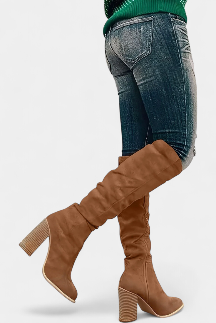 Botas hasta la Rodilla con Tacón Grueso para Mujer – Punta Redonda
