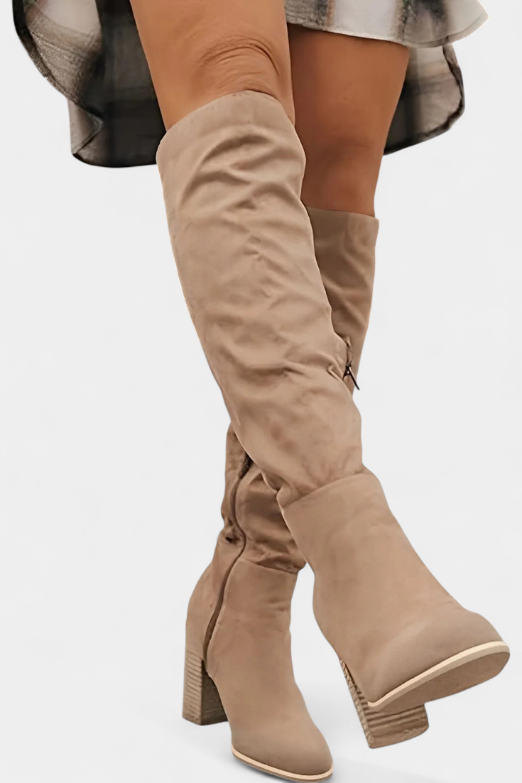Botas hasta la Rodilla con Tacón Grueso para Mujer – Punta Redonda