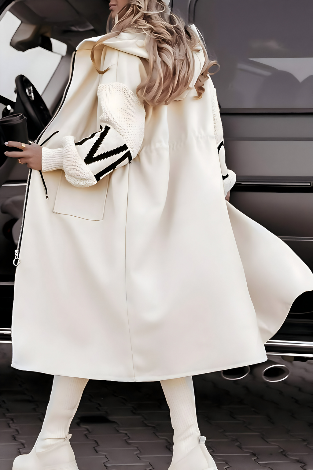 Parka Larga con Capucha para Mujer – Mangas de Punto Oversize