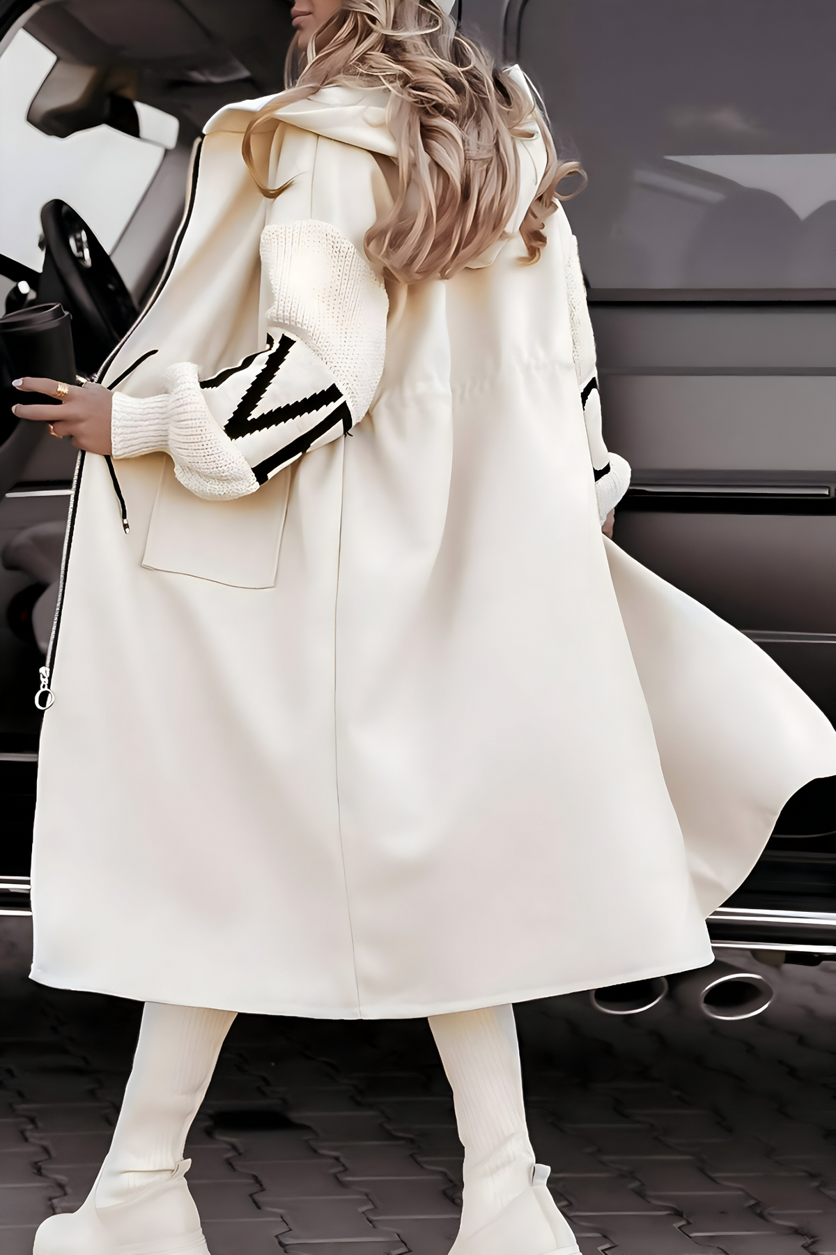 Parka Larga con Capucha para Mujer – Mangas de Punto Oversize