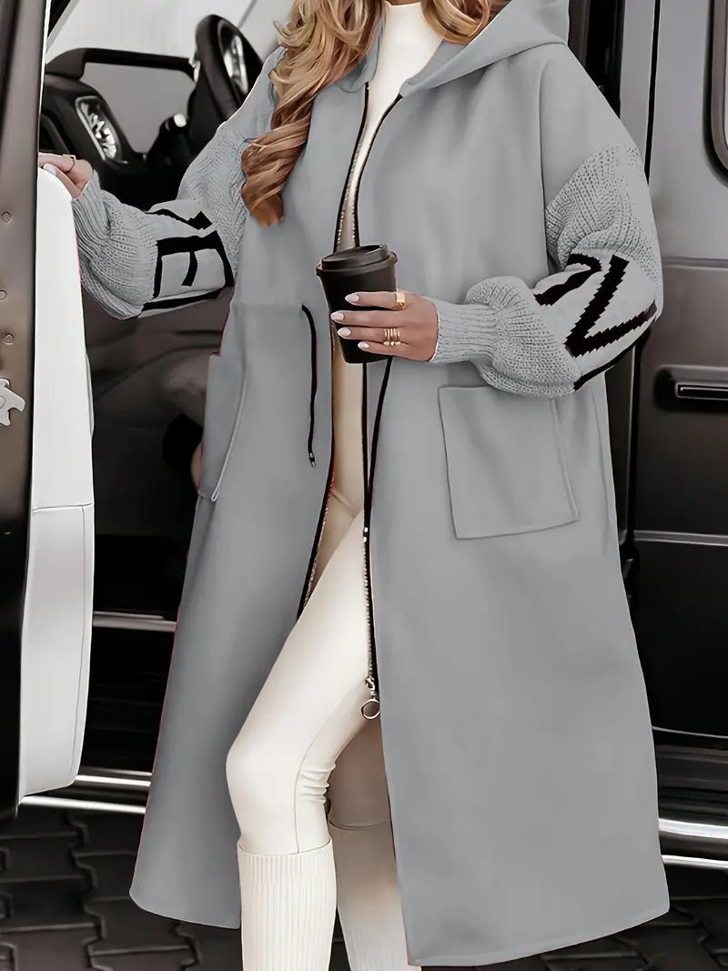 Parka Larga con Capucha para Mujer – Mangas de Punto Oversize