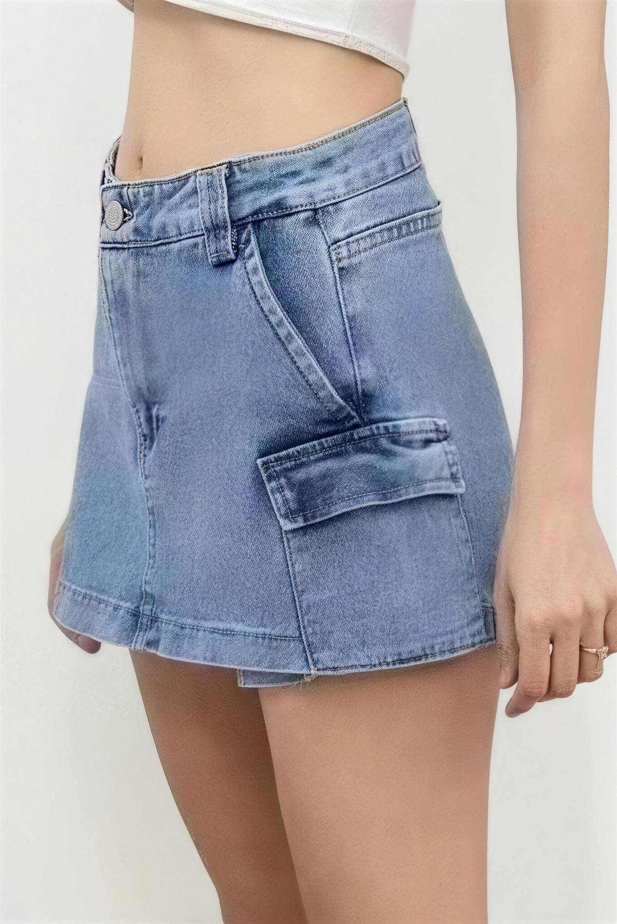 Falda Pantalón Vaquera de Talle Alto para Mujer – Bolsillos Cargo