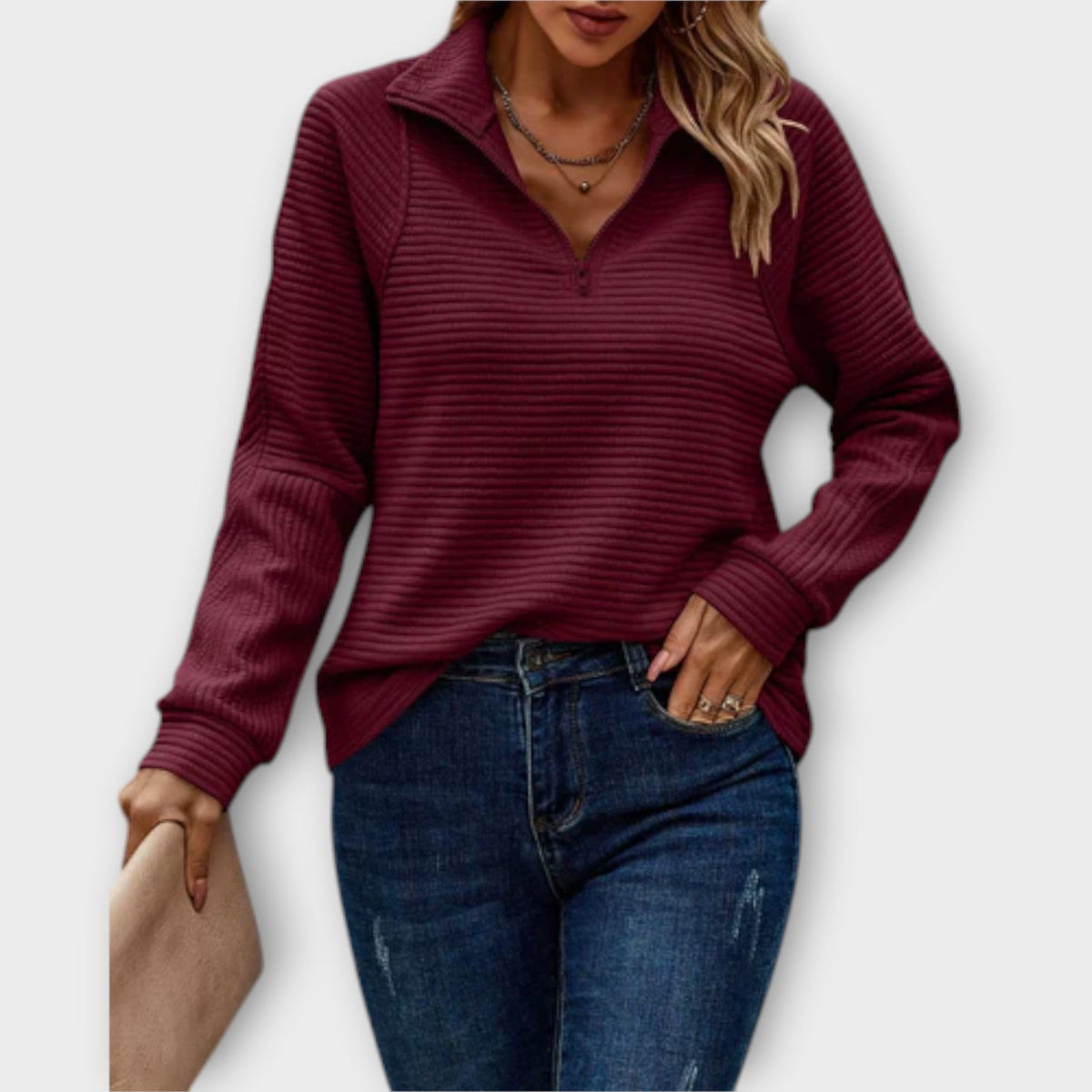 Jersey de Media Cremallera para Mujer – Rosa