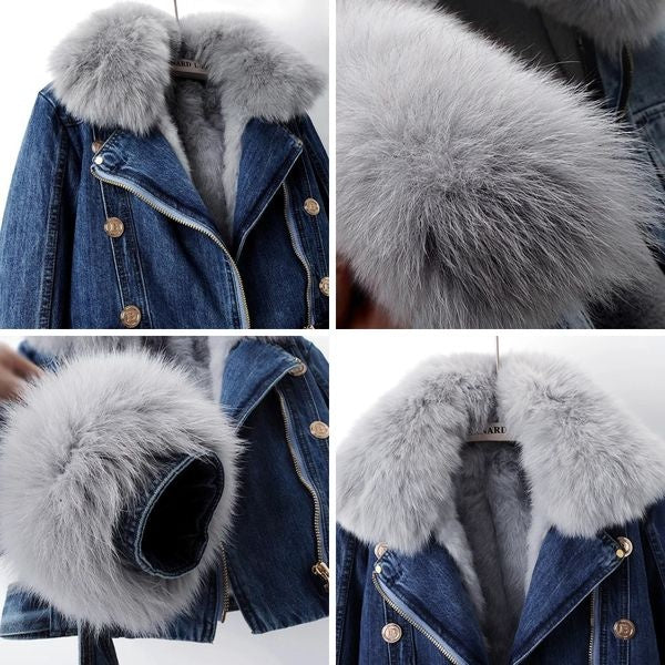 Cazadora Vaquera con Forro de Borreguito para Mujer – Cuello de Pelo