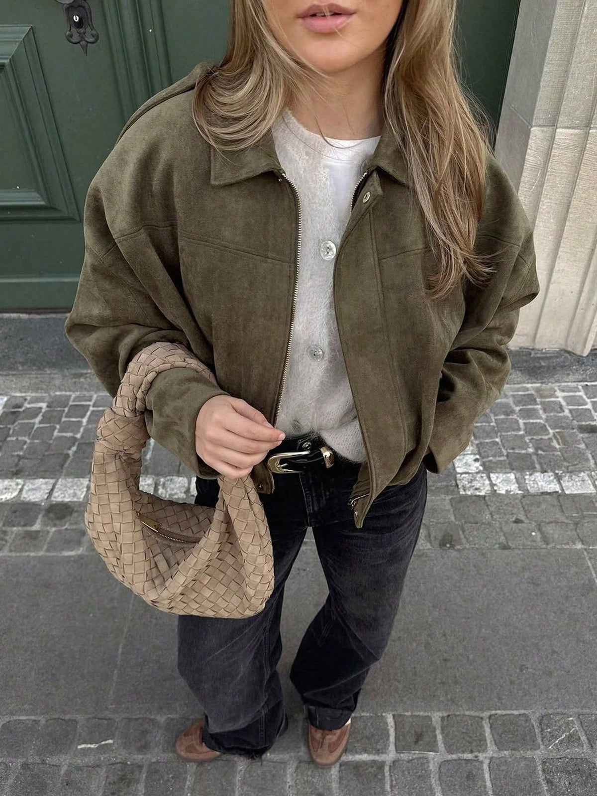 Chaqueta de Ante Oversize para Mujer – Cremallera