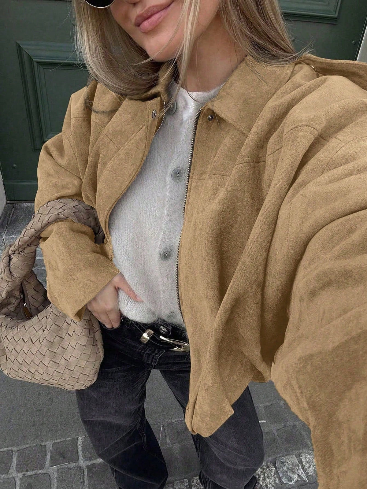 Chaqueta de Ante Oversize para Mujer – Cremallera