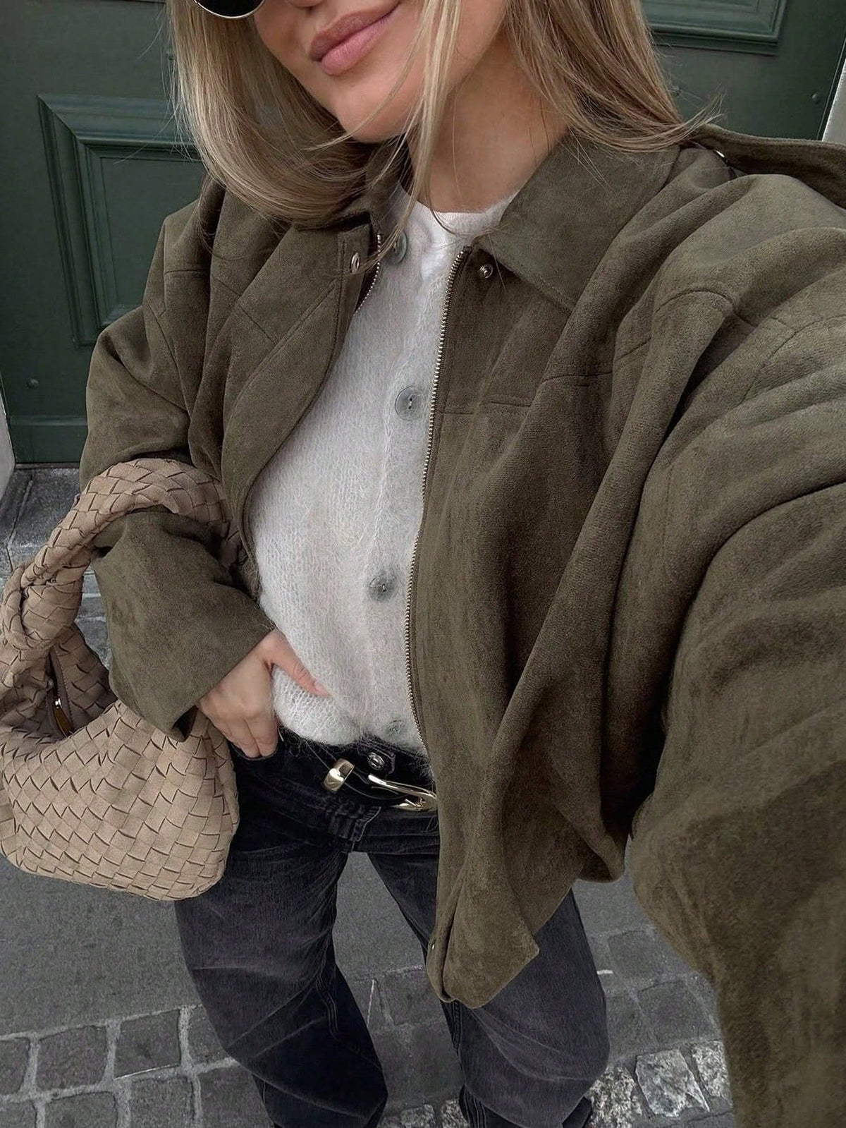 Chaqueta de Ante Oversize para Mujer – Cremallera