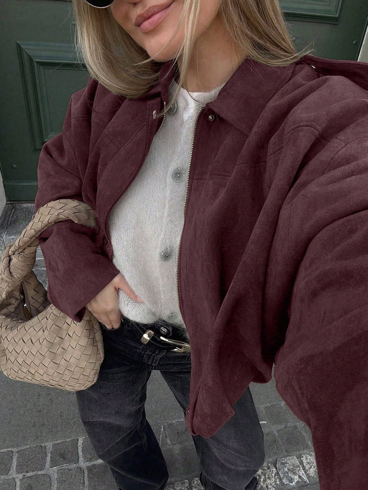 Chaqueta de Ante Oversize para Mujer – Cremallera