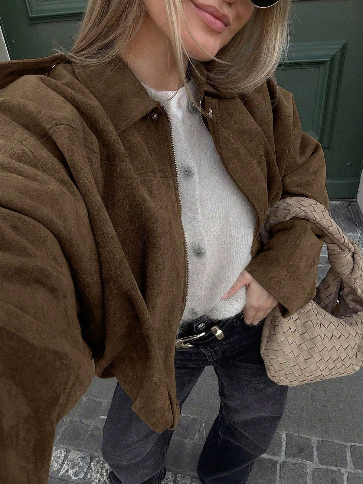 Chaqueta de Ante Oversize para Mujer – Cremallera