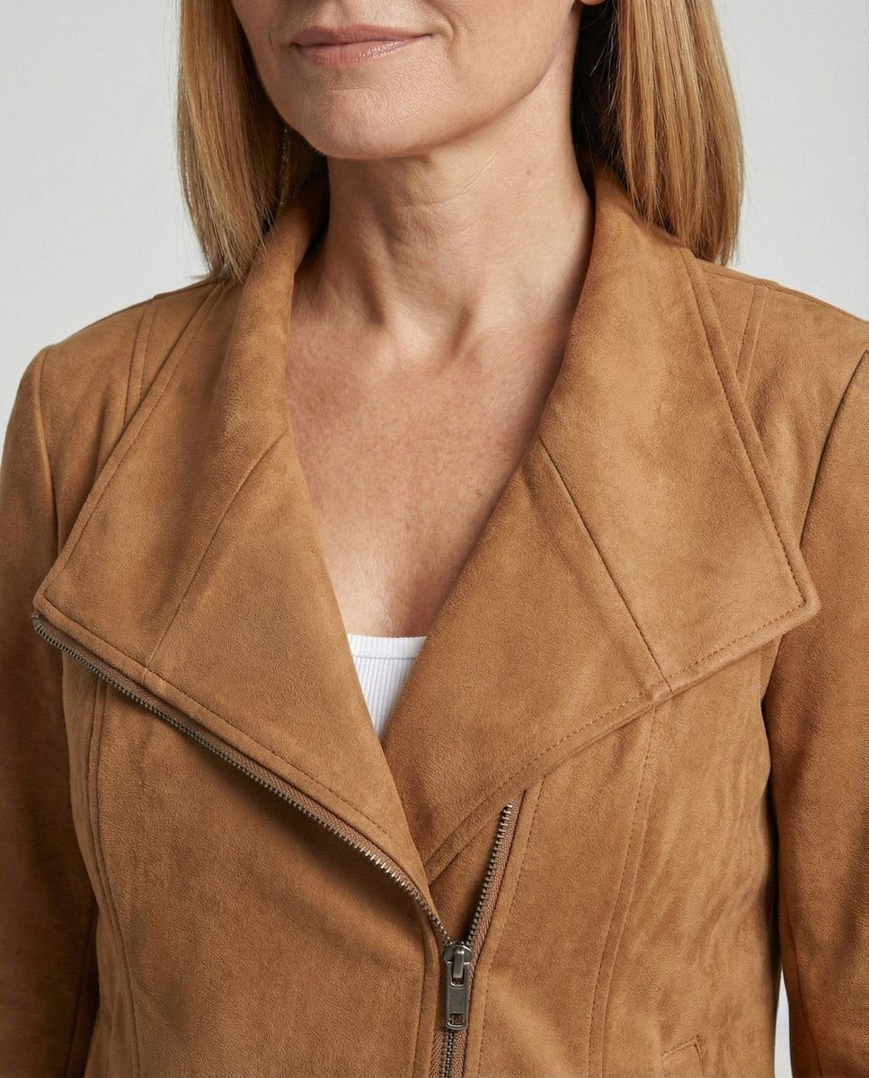 Chaqueta Motera de Ante para Mujer – Cierre Asimétrico