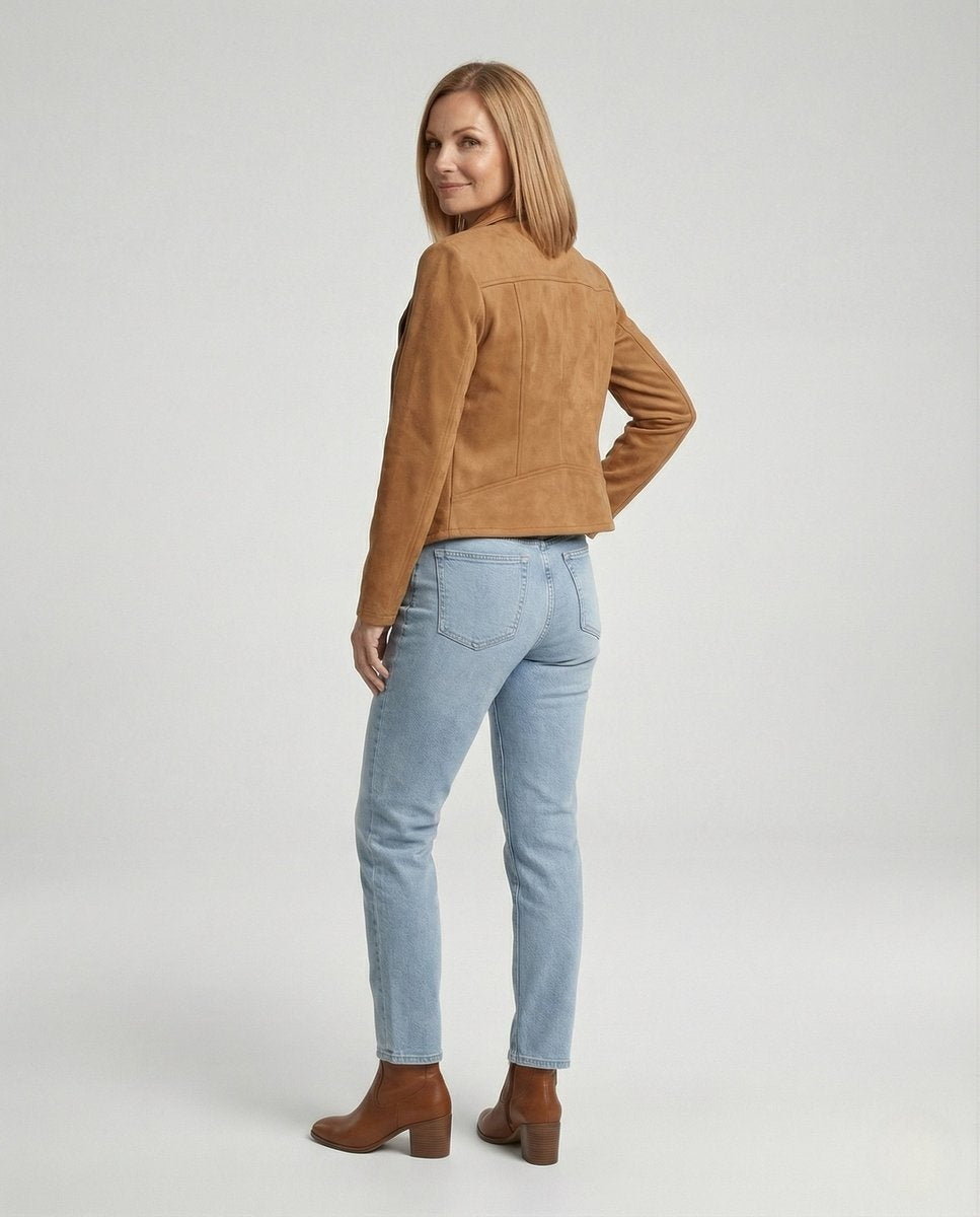 Chaqueta Motera de Ante para Mujer – Cierre Asimétrico