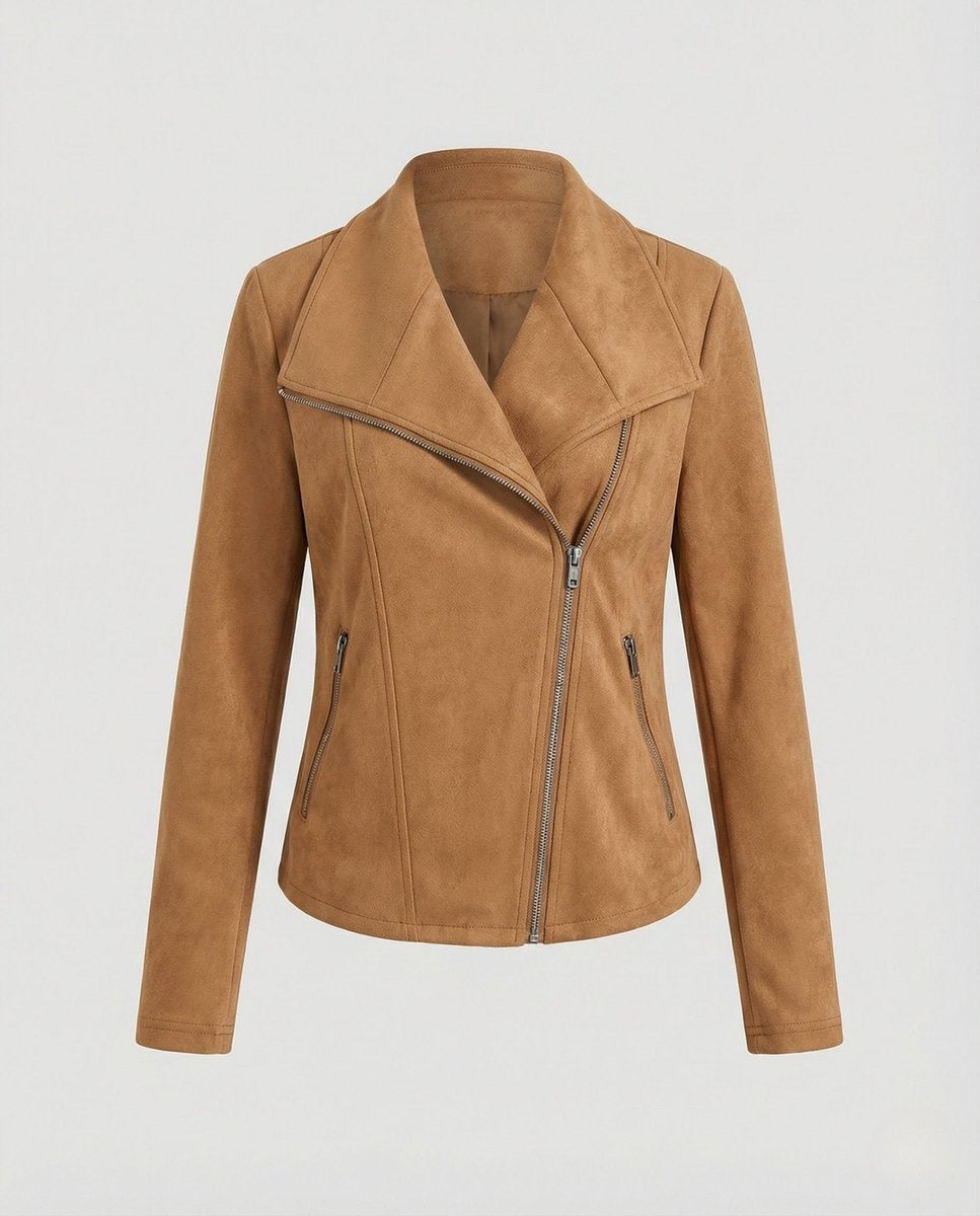 Chaqueta Motera de Ante para Mujer – Cierre Asimétrico