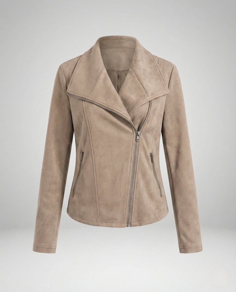 Chaqueta Motera de Ante para Mujer – Cierre Asimétrico