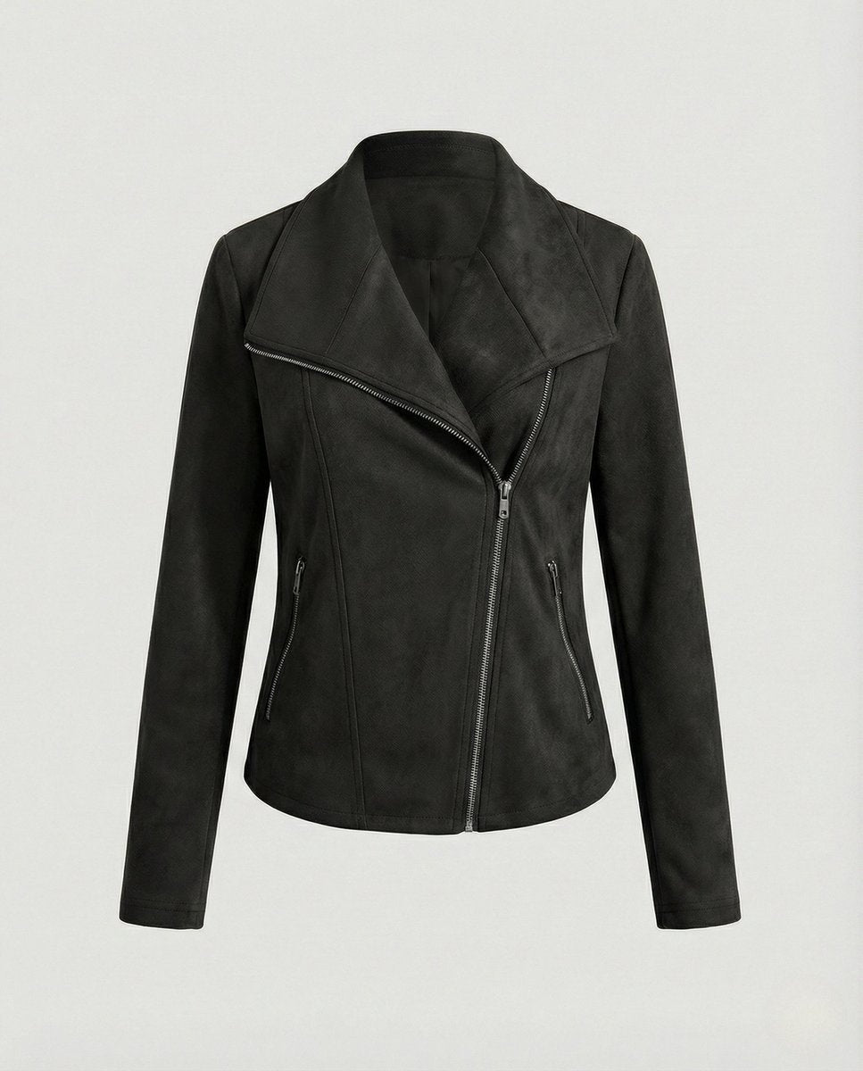 Chaqueta Motera de Ante para Mujer – Cierre Asimétrico