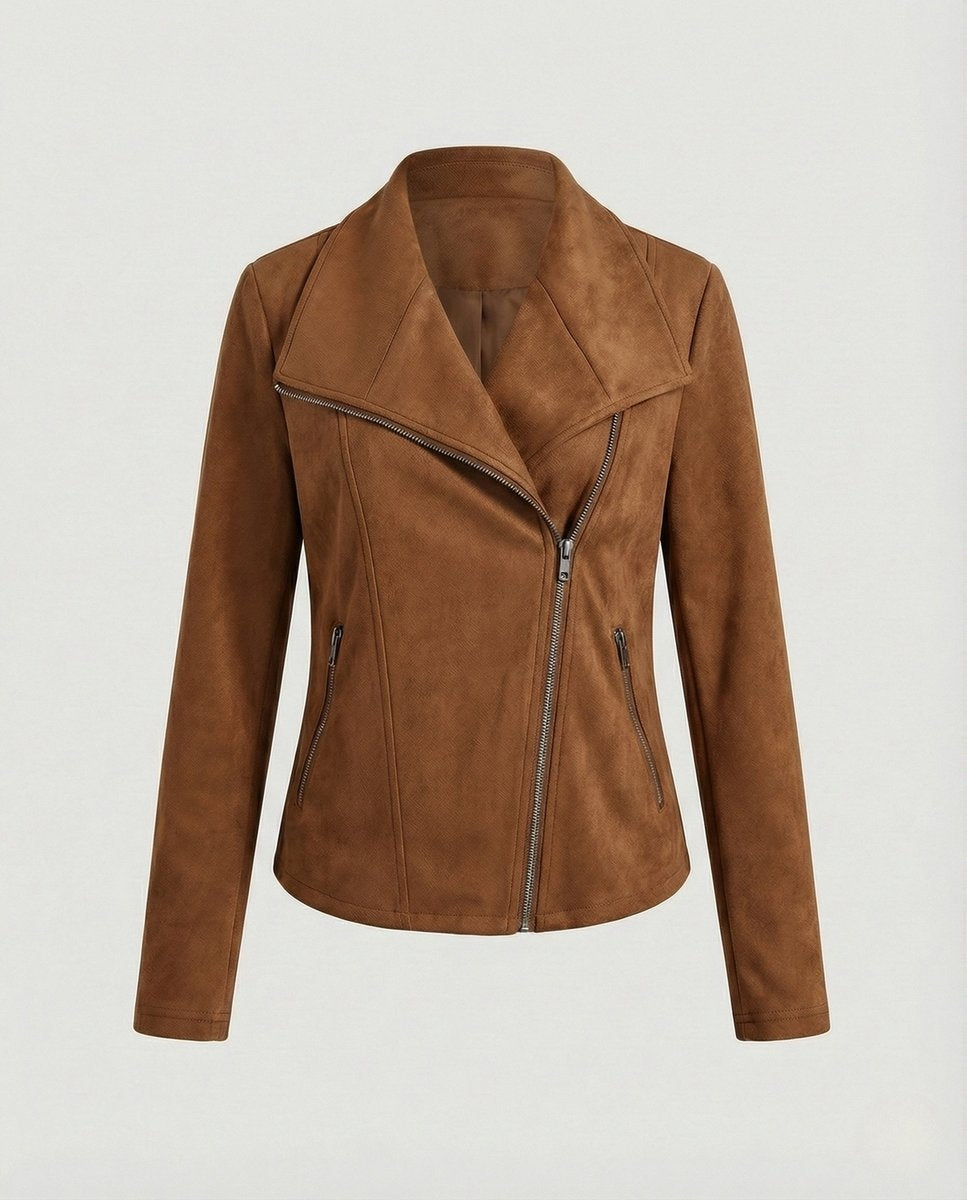 Chaqueta Motera de Ante para Mujer – Cierre Asimétrico