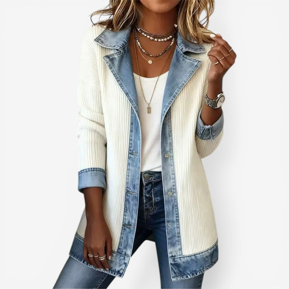 Chaqueta Vaquera Combinada de Punto para Mujer – Verano