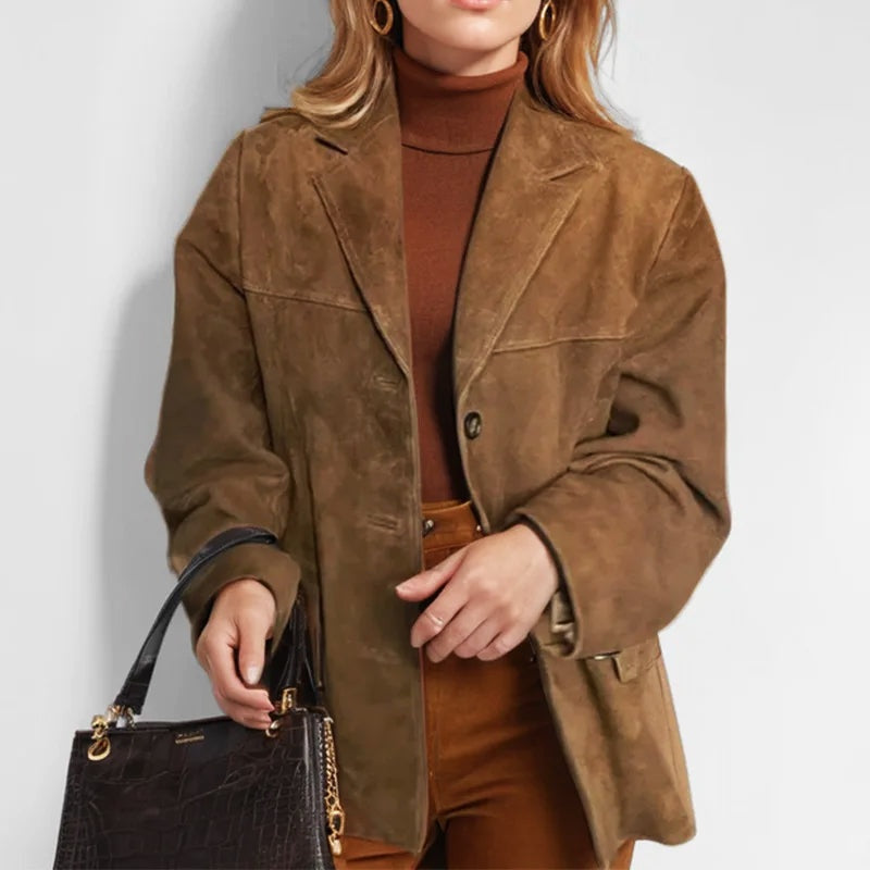 Chaqueta de Ante para Mujer – Corte Suelto con Solapas