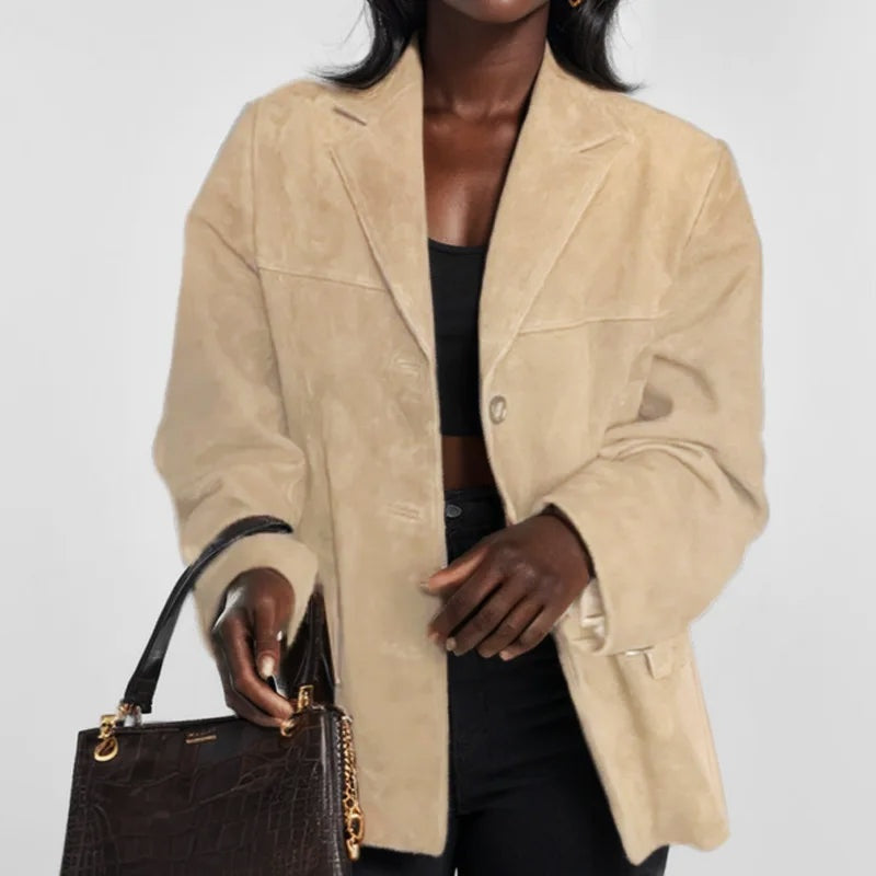Chaqueta de Ante para Mujer – Corte Suelto con Solapas