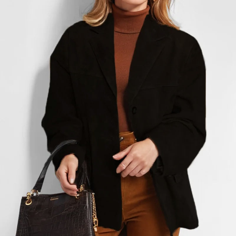 Chaqueta de Ante para Mujer – Corte Suelto con Solapas