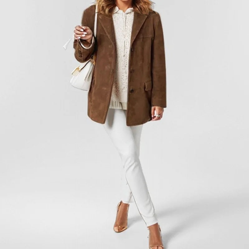 Chaqueta de Ante para Mujer – Corte Suelto con Solapas