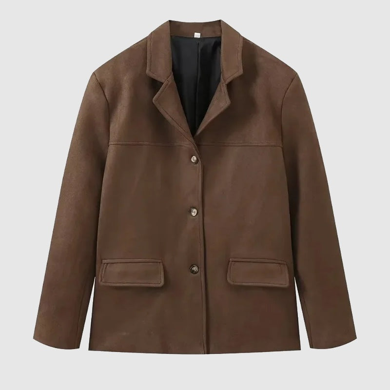 Chaqueta de Ante para Mujer – Corte Suelto con Solapas