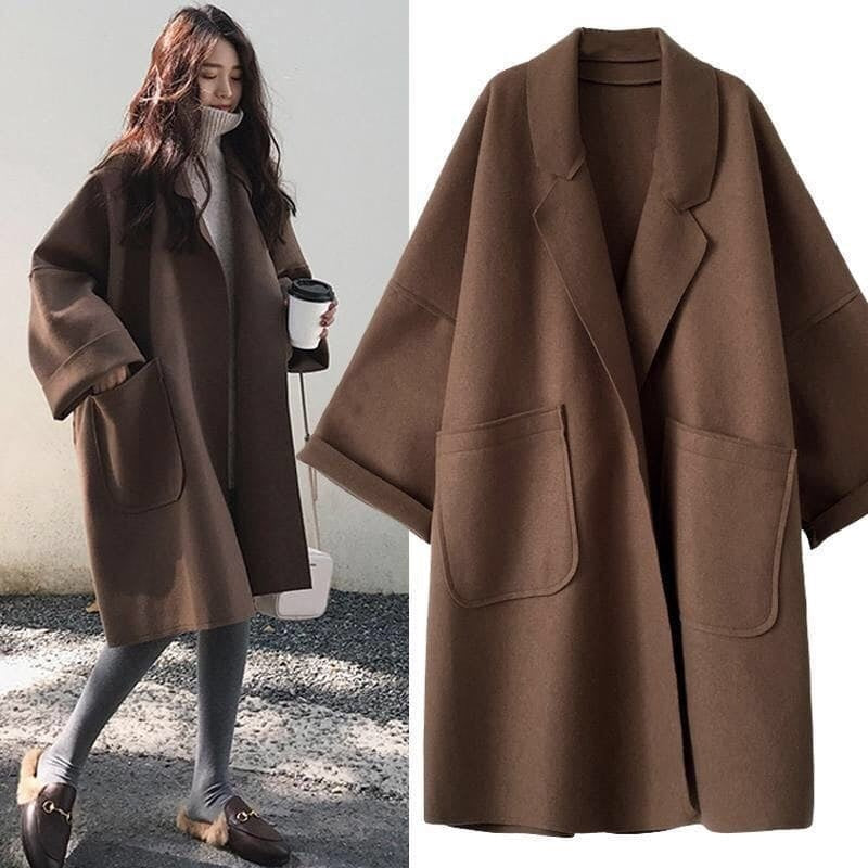 Abrigo Largo de Mezcla de Lana Oversize para Mujer
