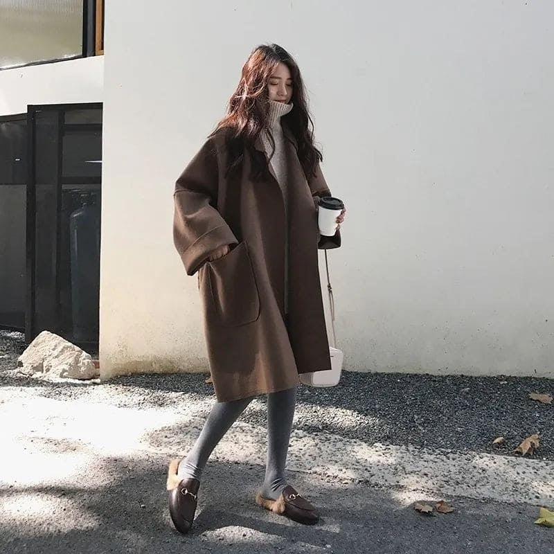 Abrigo Largo de Mezcla de Lana Oversize para Mujer