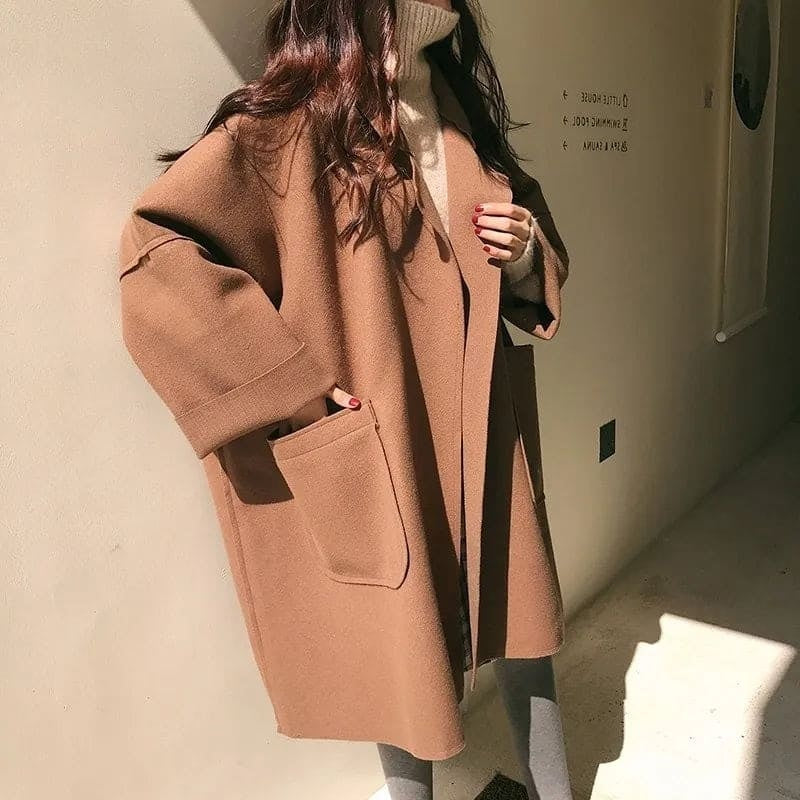 Abrigo Largo de Mezcla de Lana Oversize para Mujer