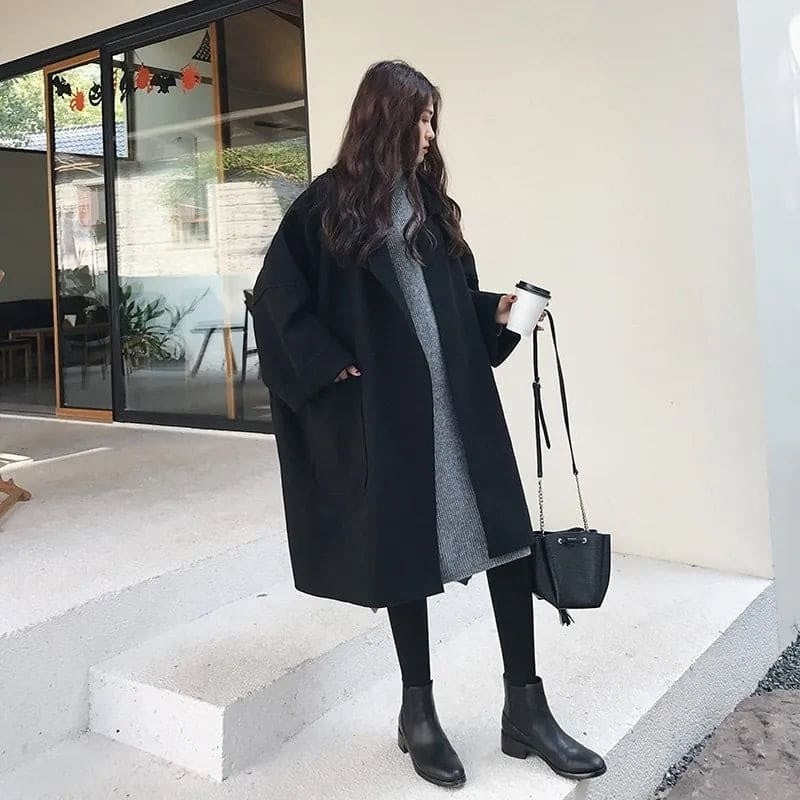 Abrigo Largo de Mezcla de Lana Oversize para Mujer