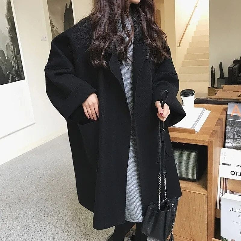 Abrigo Largo de Mezcla de Lana Oversize para Mujer