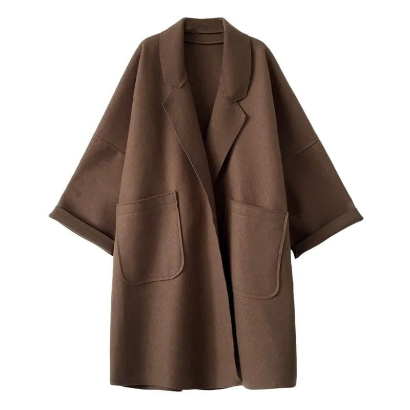 Abrigo Largo de Mezcla de Lana Oversize para Mujer