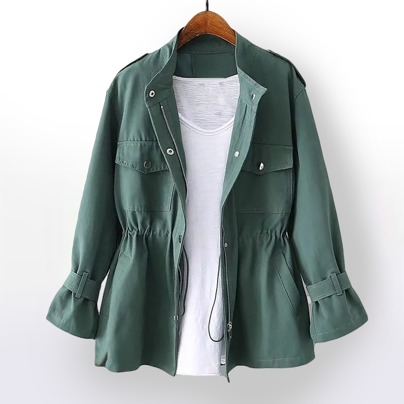 Chaqueta Militar Corta para Mujer – Cintura Ajustable