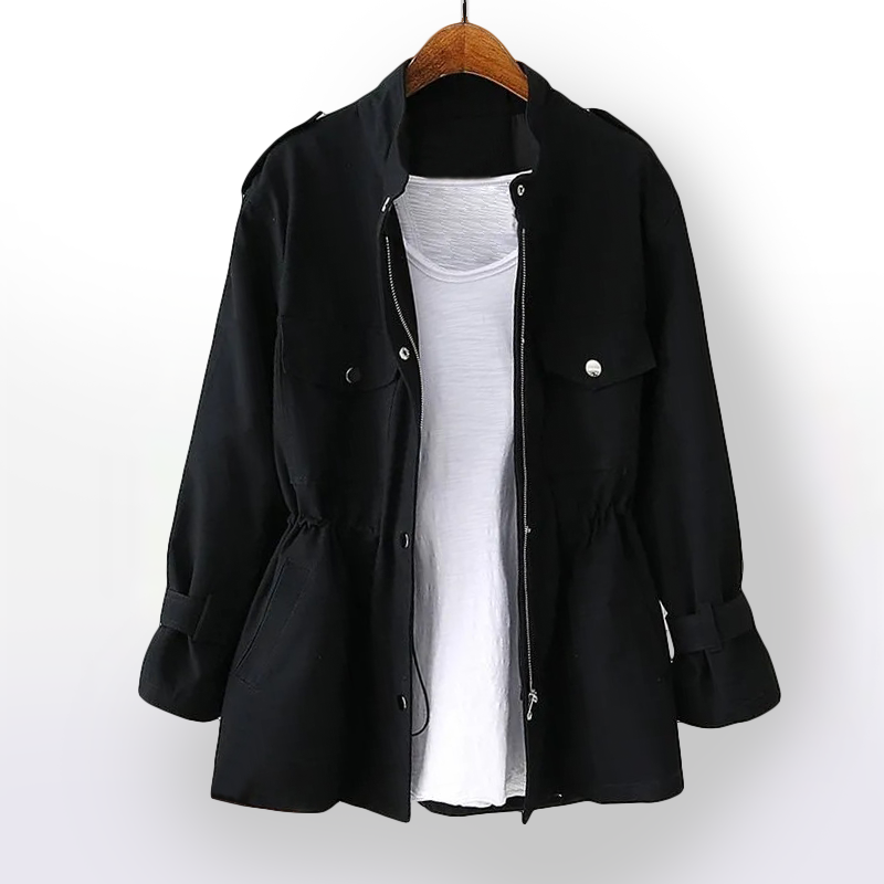 Chaqueta Militar Corta para Mujer – Cintura Ajustable