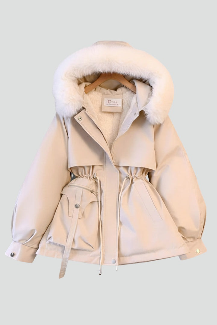 Parka Acolchada para Mujer – Capucha con Pelo y Cordón Ajustable