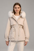 Parka Acolchada para Mujer – Capucha con Pelo y Cordón Ajustable