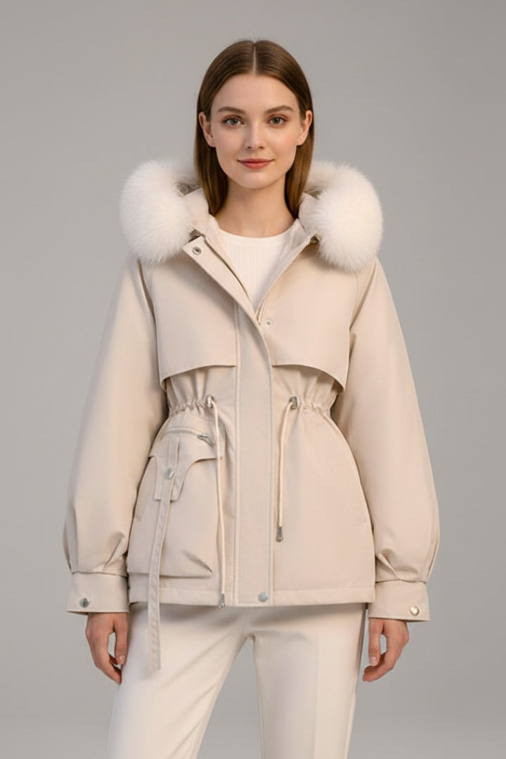 Parka Acolchada para Mujer – Capucha con Pelo y Cordón Ajustable
