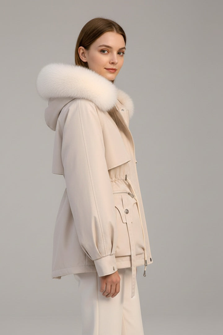 Parka Acolchada para Mujer – Capucha con Pelo y Cordón Ajustable
