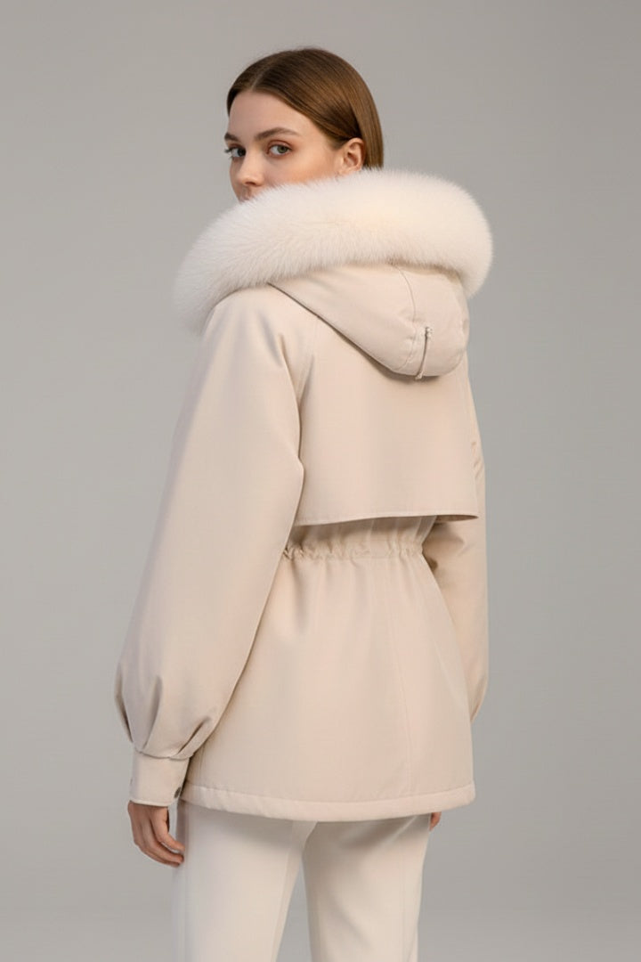 Parka Acolchada para Mujer – Capucha con Pelo y Cordón Ajustable