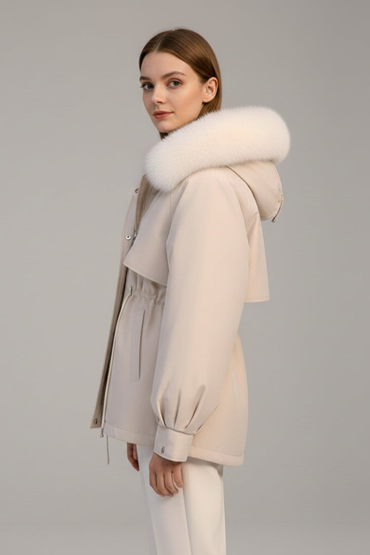Parka Acolchada para Mujer – Capucha con Pelo y Cordón Ajustable