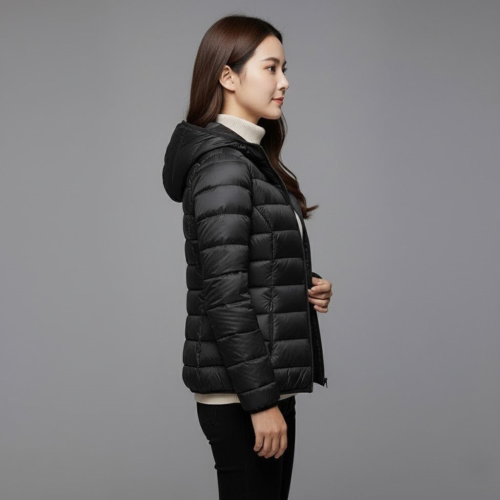 Chaqueta Puffer Acolchada para Mujer – Cuello Alto y Capucha