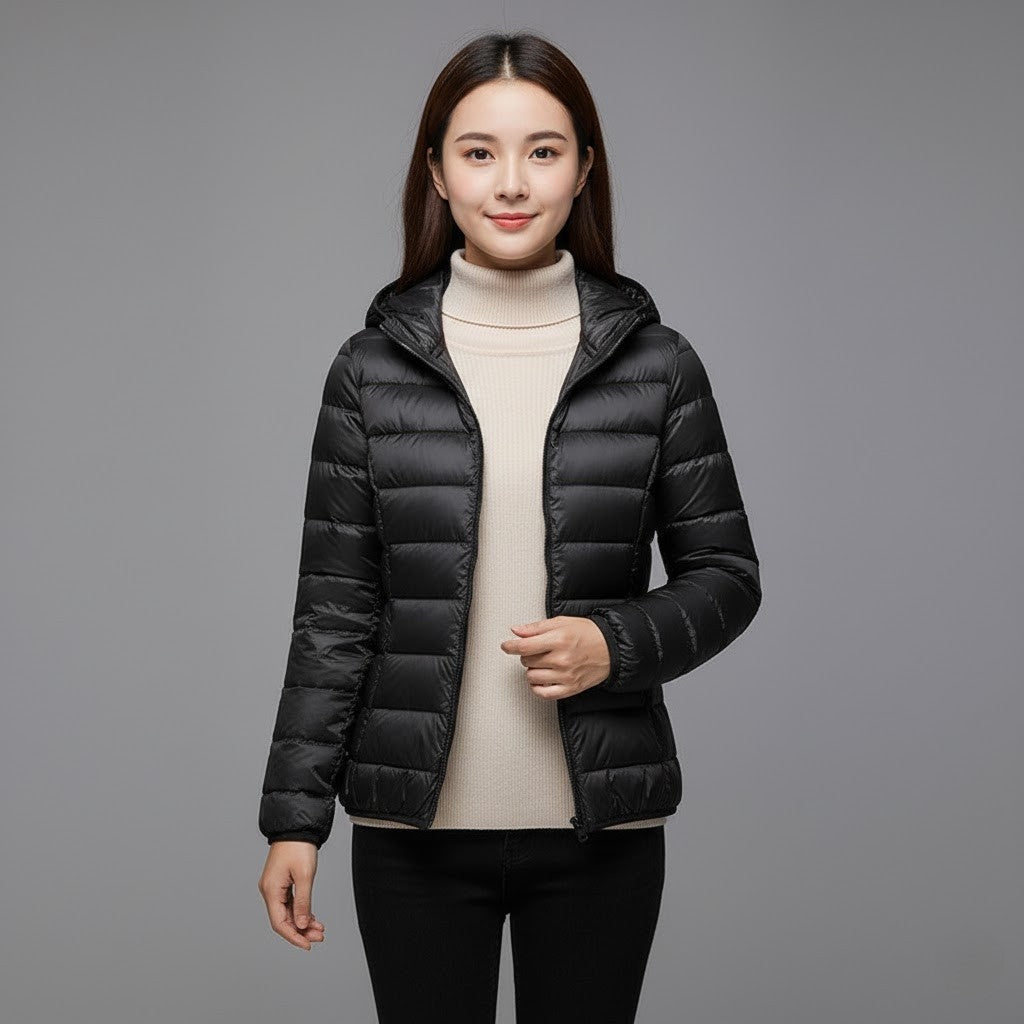 Chaqueta Puffer Acolchada para Mujer – Cuello Alto y Capucha