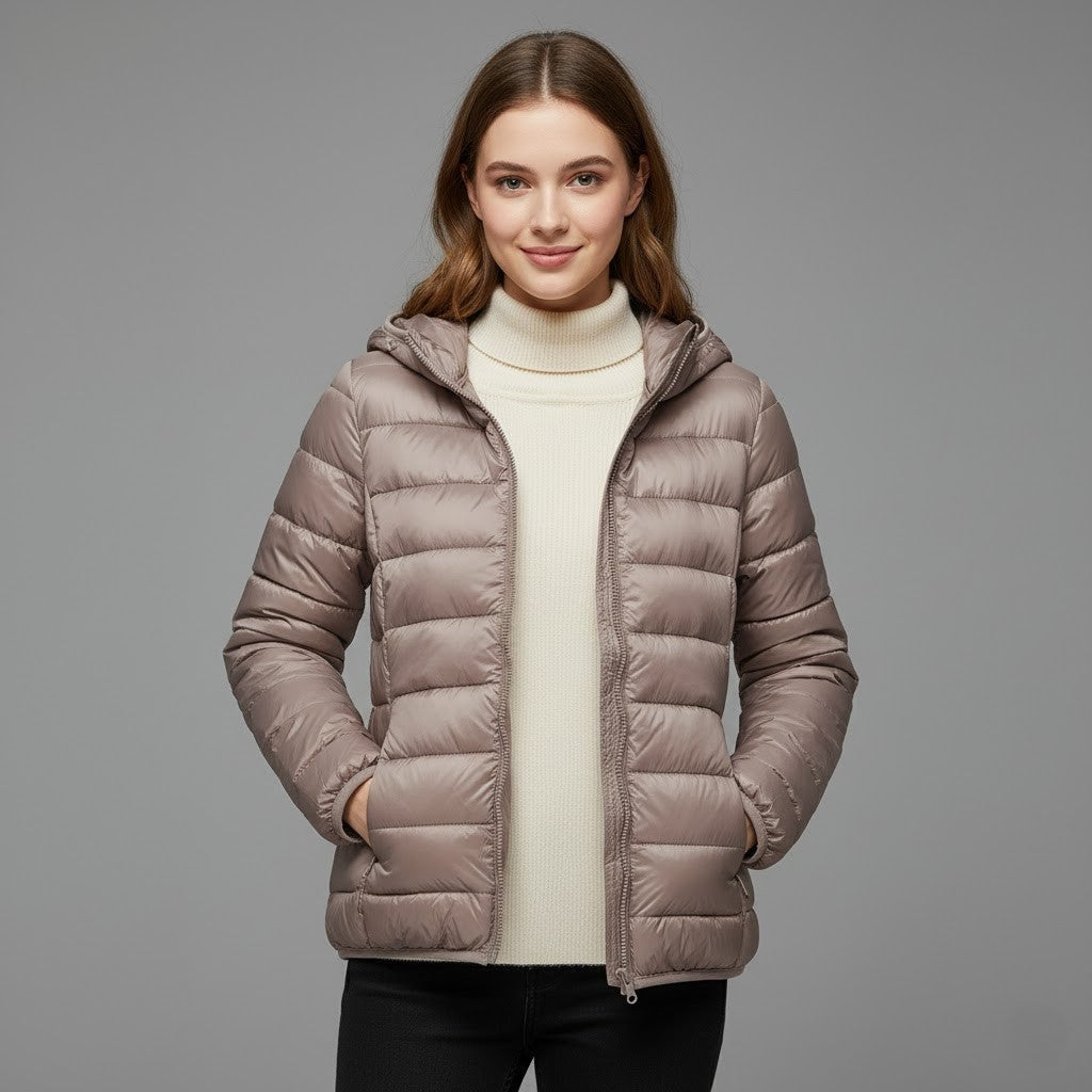 Chaqueta Puffer Acolchada para Mujer – Cuello Alto y Capucha