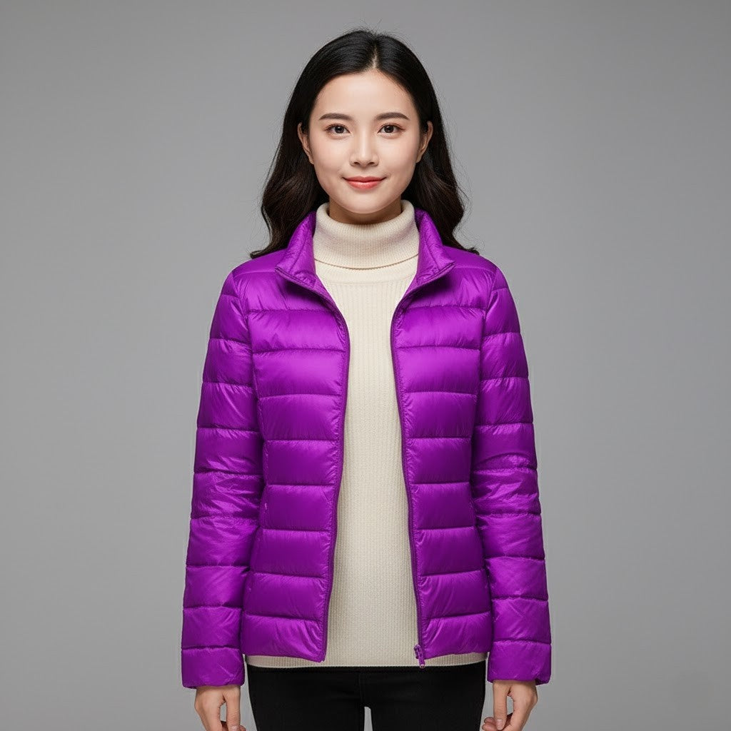 Chaqueta Puffer Acolchada para Mujer – Cuello Alto y Capucha