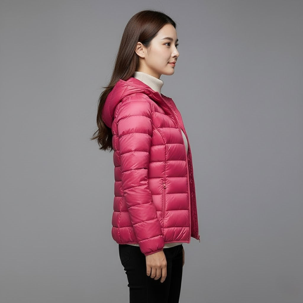 Chaqueta Puffer Acolchada para Mujer – Cuello Alto y Capucha