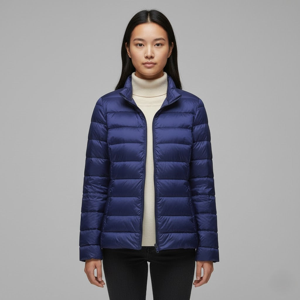 Chaqueta Puffer Acolchada para Mujer – Cuello Alto y Capucha