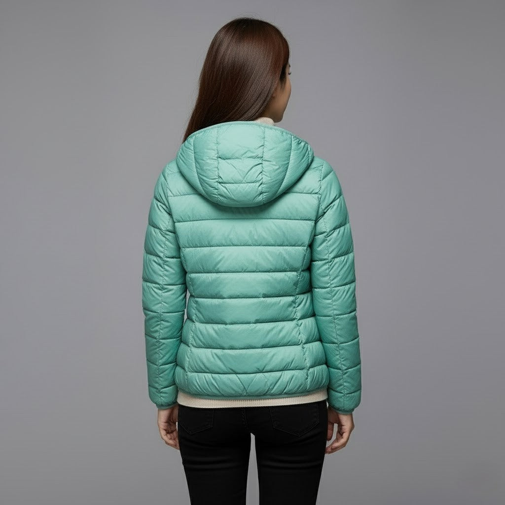 Chaqueta Puffer Acolchada para Mujer – Cuello Alto y Capucha